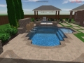 Geometric Pool with Raised Spa and Fountain Wall 3D Design