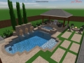 Geometric Pool and Raised Spa with Outdoor Living Area 3D Design