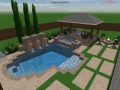 Geometric Pool and Raised Spa with Outdoor Living Area 3D Design