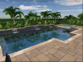 3D Design of Geometric Pool with Raised Spa and Sheer Descent Wall