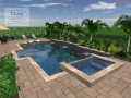 3D Design of Geometric Pool with Raised Spa and Sheer Descent Wall