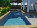 3D Design of Geometric Pool and Spa with Tanning Ledge and Pergola