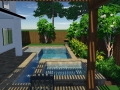 3D Design of Geometric Pool and Spa with Tanning Ledge and Pergola